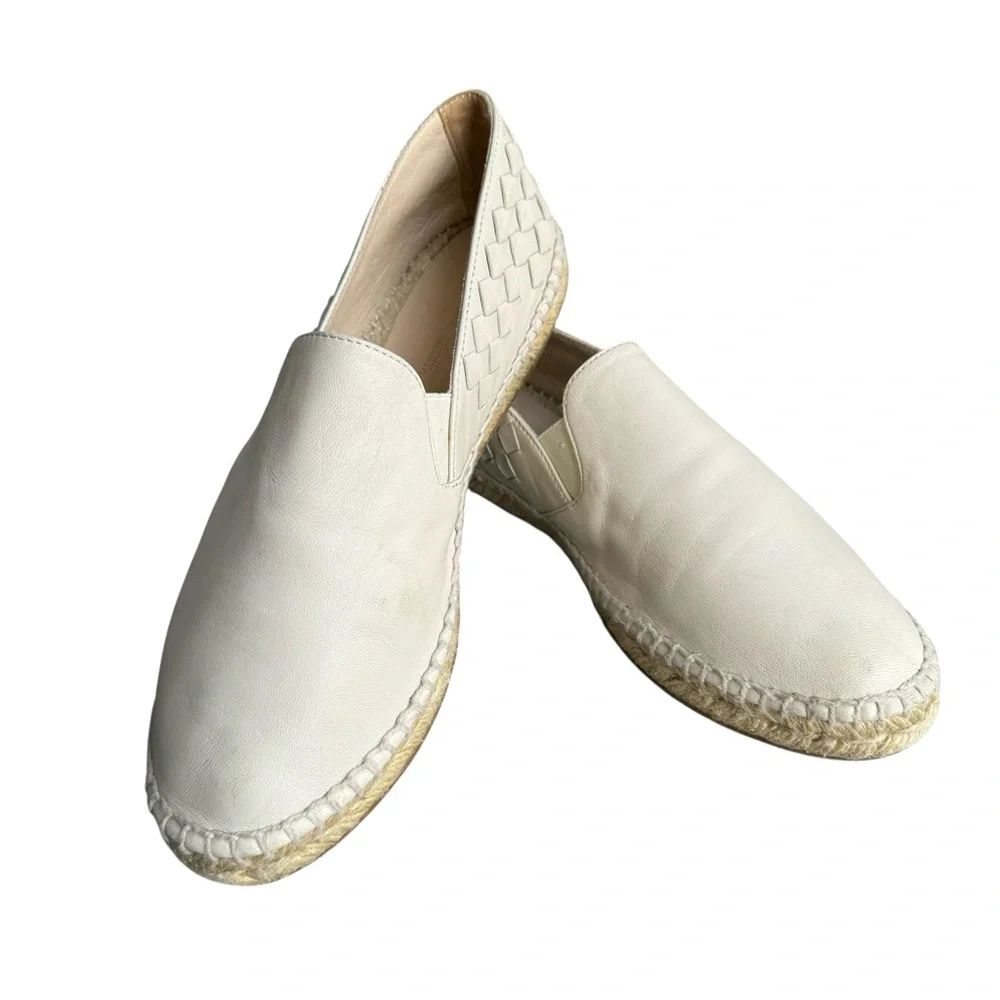 Bottega Veneta Intrecciato Woven Leather Espadrile Off White